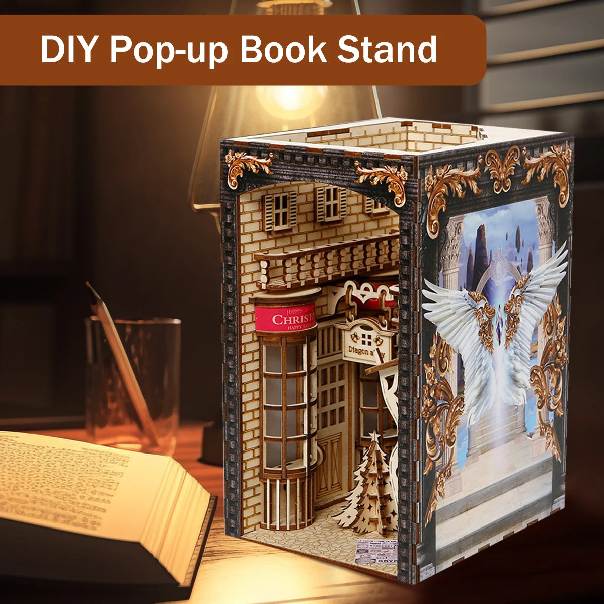 DIY Book Nook Kit with Light and Dust Cover – Wooden Miniature Puzzle