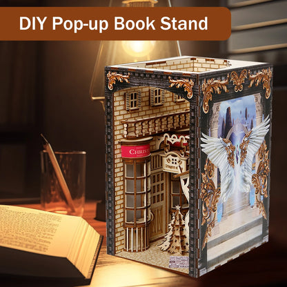 DIY Book Nook Kit with Light and Dust Cover – Wooden Miniature Puzzle