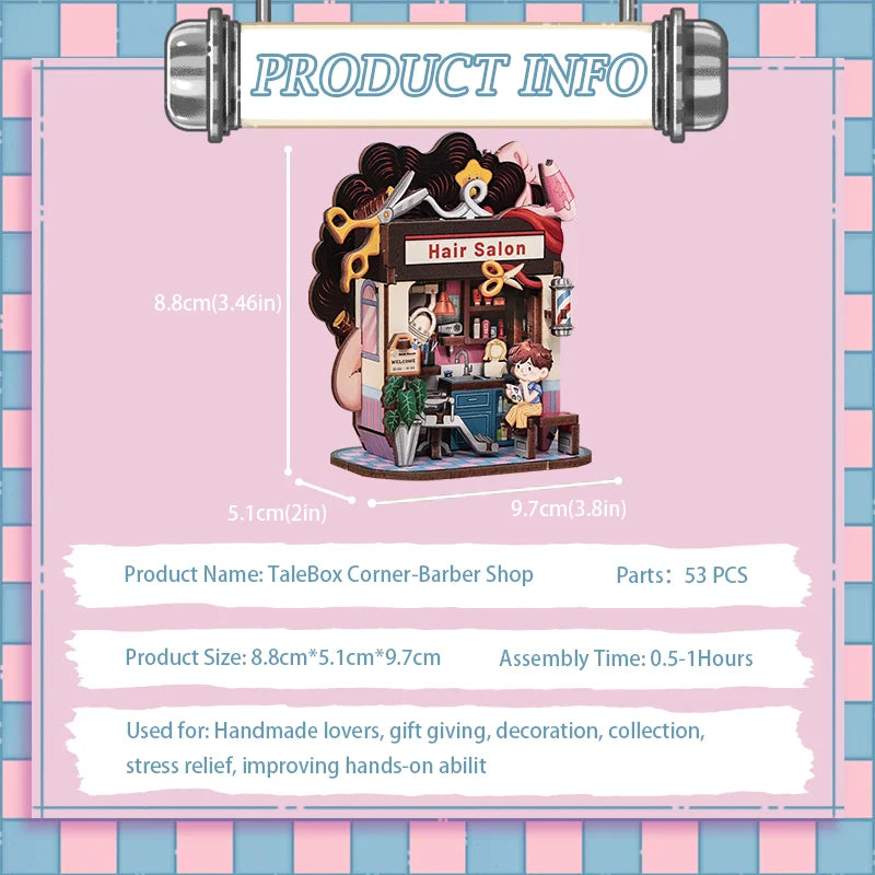 Hair Salon Corner DIY Miniature House Kit - LED Lighting Feature