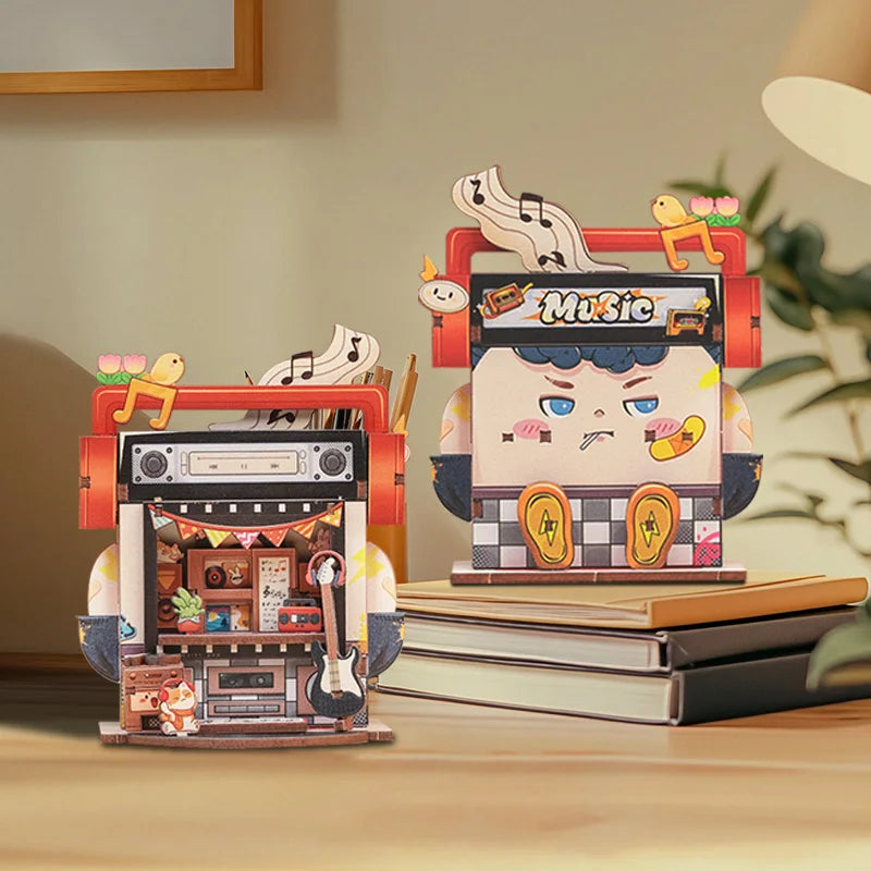 Record Store Corner DIY Miniature House Kit - Close-up Details