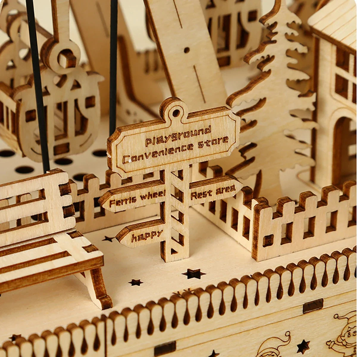 Ferris Wheel Hands Instrument 3d wooden puzzle – close-up details
