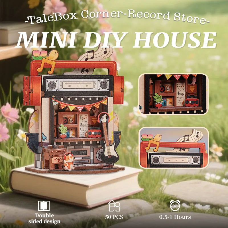 Record Store Corner DIY Miniature House Kit - Detailed View