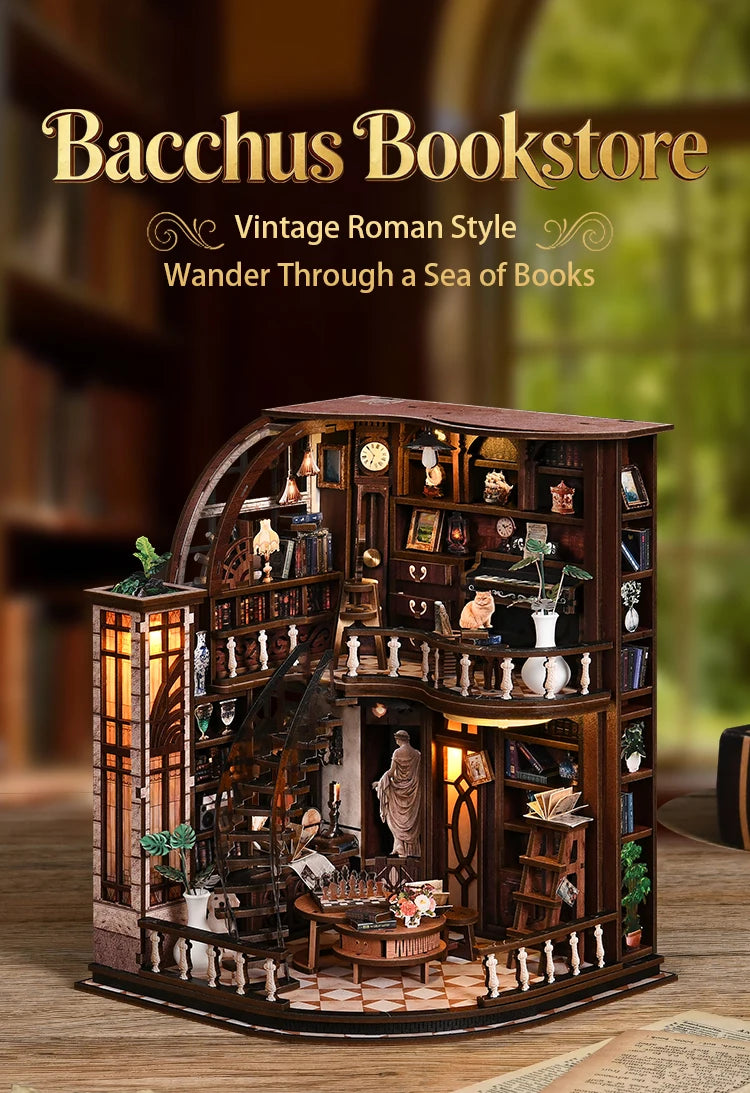 Wooden Miniature Model Bacchus Bookstore 3d wooden puzzle – detailed view