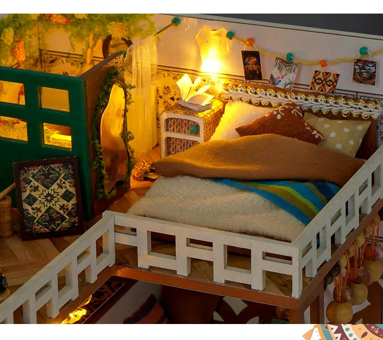 Wooden Bohemian Loft Miniature LED 3d wooden puzzle – with LED lights on