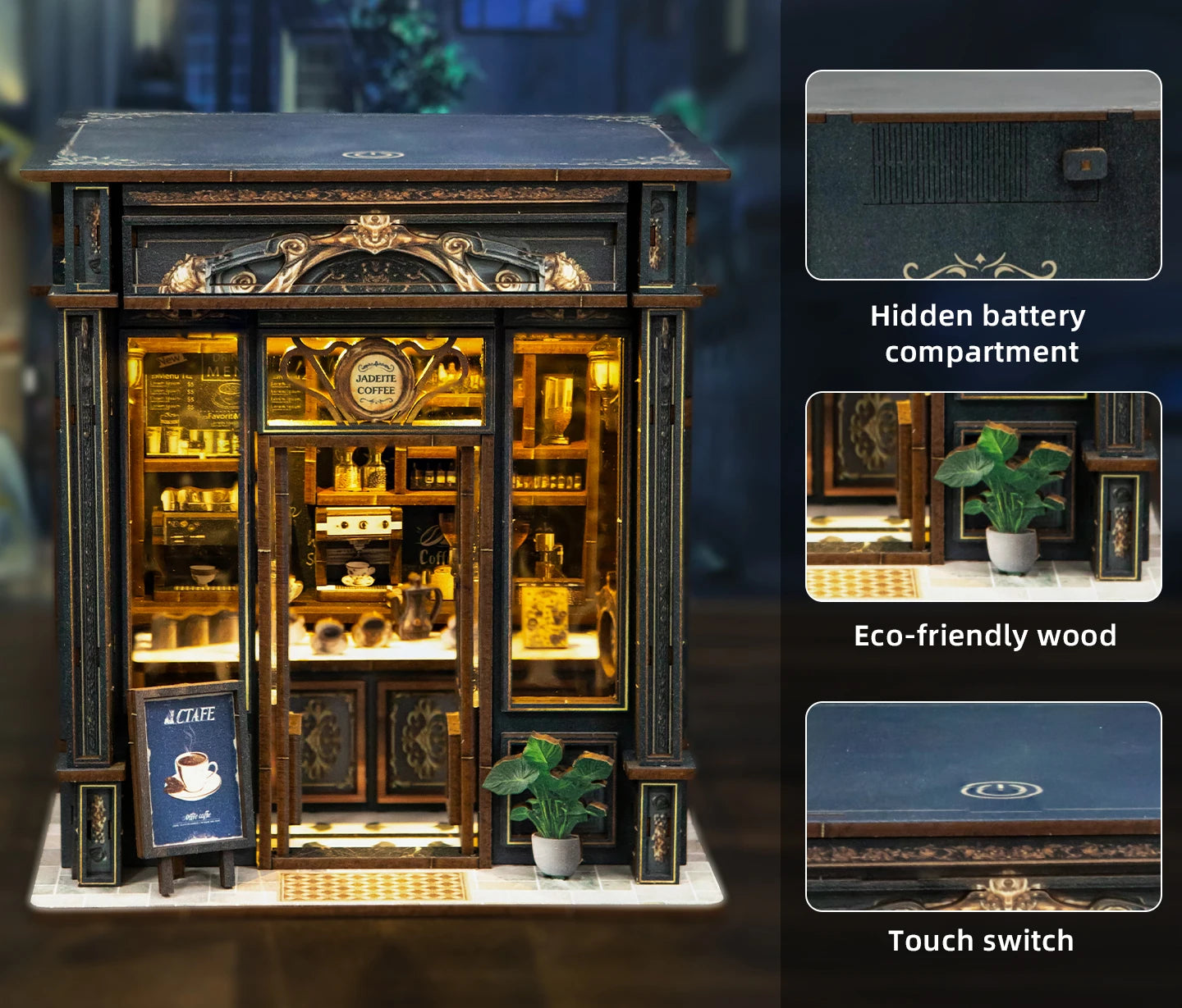 Wooden Green Crystal Coffee Shop Miniature 3d wooden puzzle – view 27