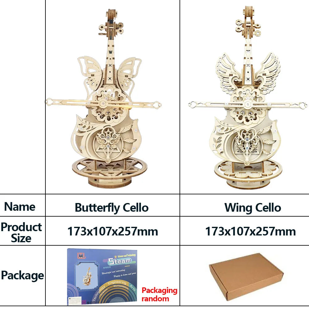 Wooden Cello Model Violin Building 3d wooden puzzle – close-up details