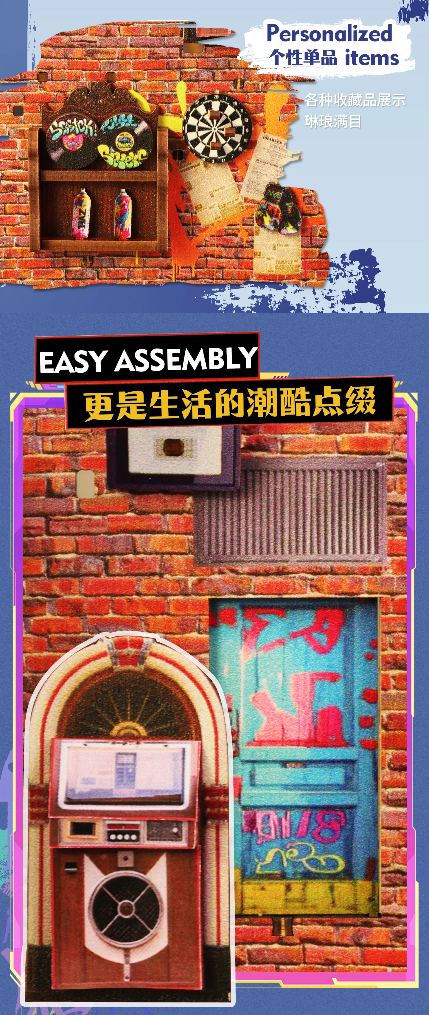 Dynamic Skatepark Diorama - Action-packed 3D Wooden Bookend 3d wooden puzzle – with LED lights on