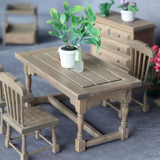 Mini Wooden Dining Set – 1:12 Scale Dollhouse Furniture