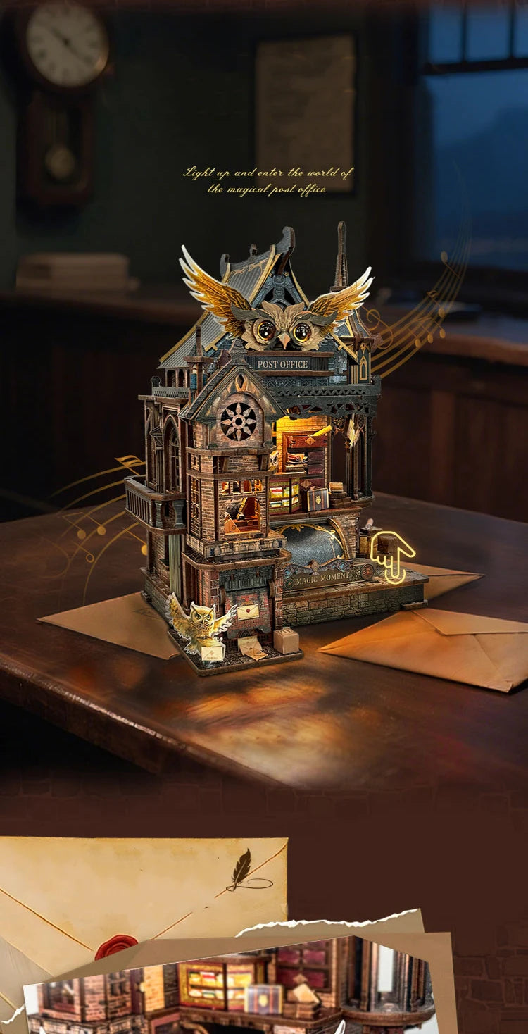 Wooden Miniature Model Owl Post Office 3d wooden puzzle – finished result