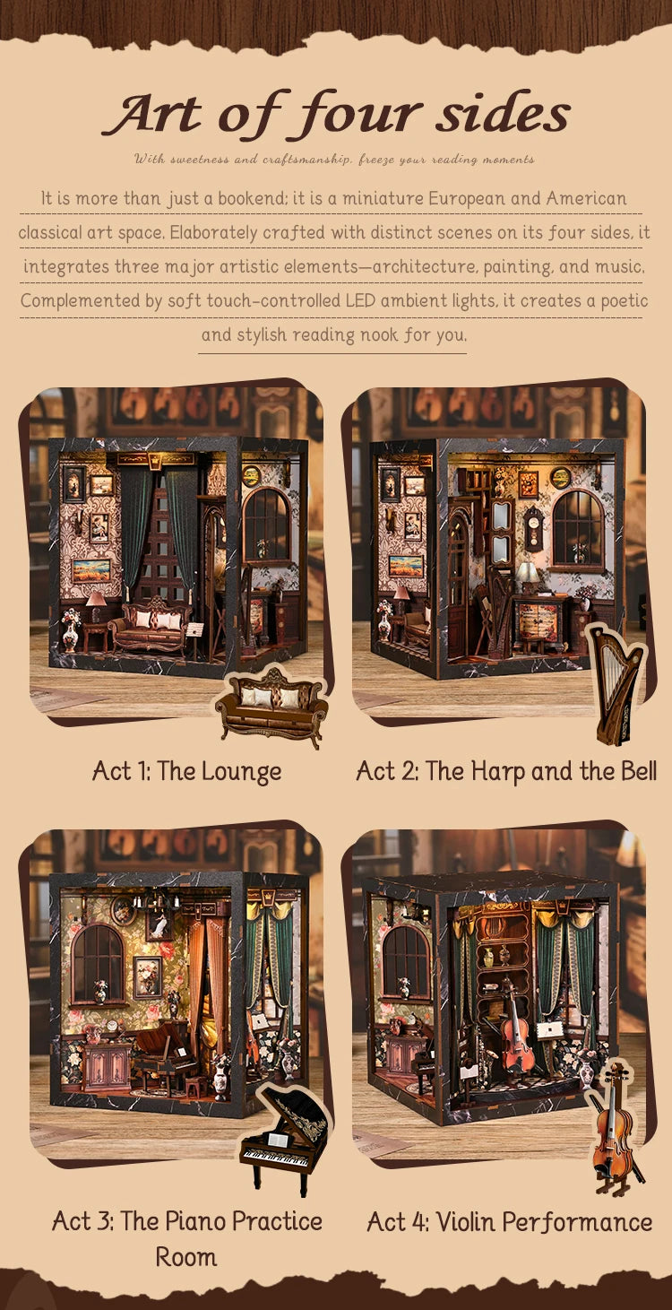 Wooden European Melody Box Shelf Insert Kits Book book nook kit – side angle