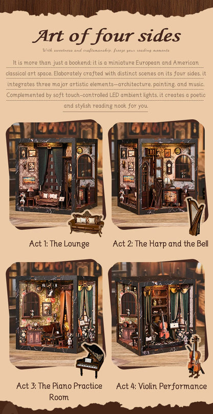 Wooden European Melody Box Shelf Insert Kits Book book nook kit – side angle