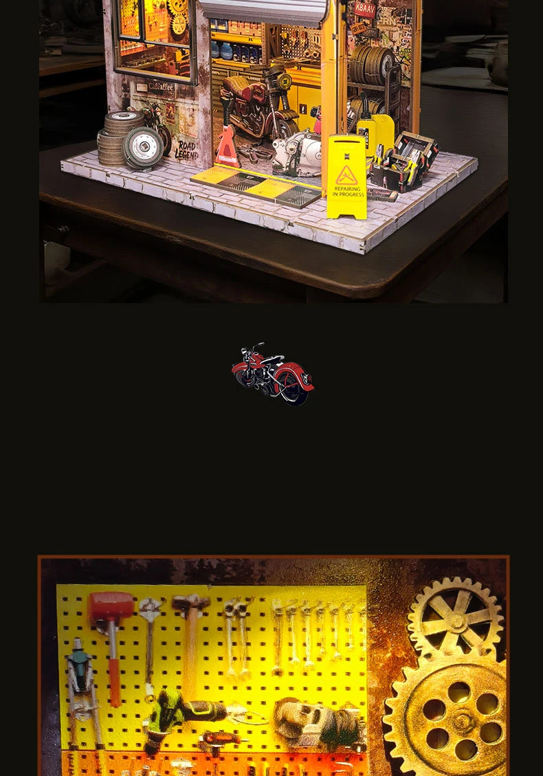 Motorcycle Repair Shop Wooden Miniature Model 3d wooden puzzle – view 18