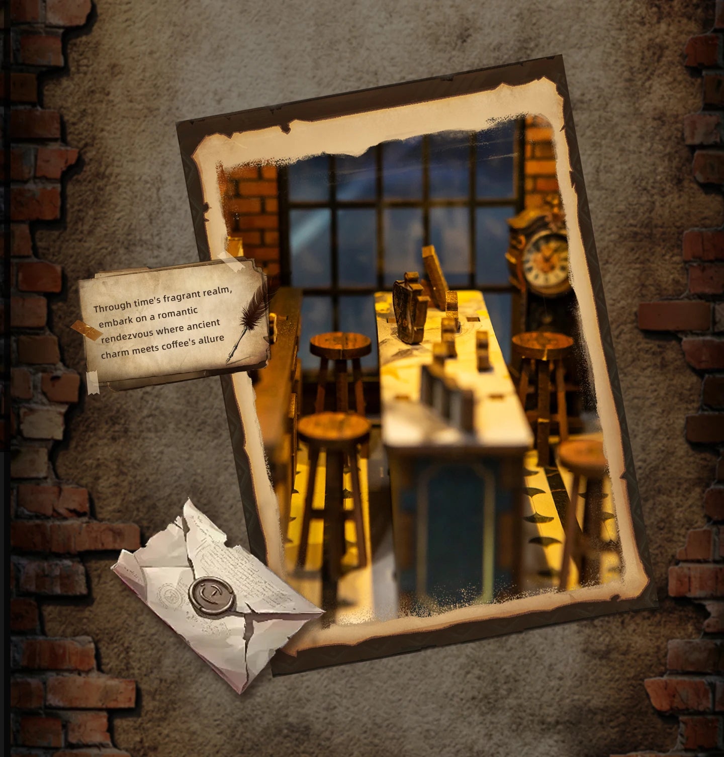 Wooden Green Crystal Coffee Shop Miniature 3d wooden puzzle – lifestyle shot