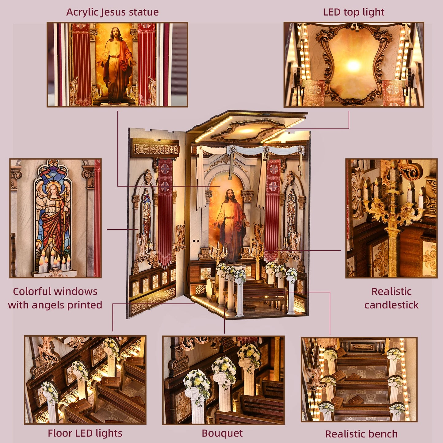 Cathedral Scene DIY Book Nook Kit - Assembly Components