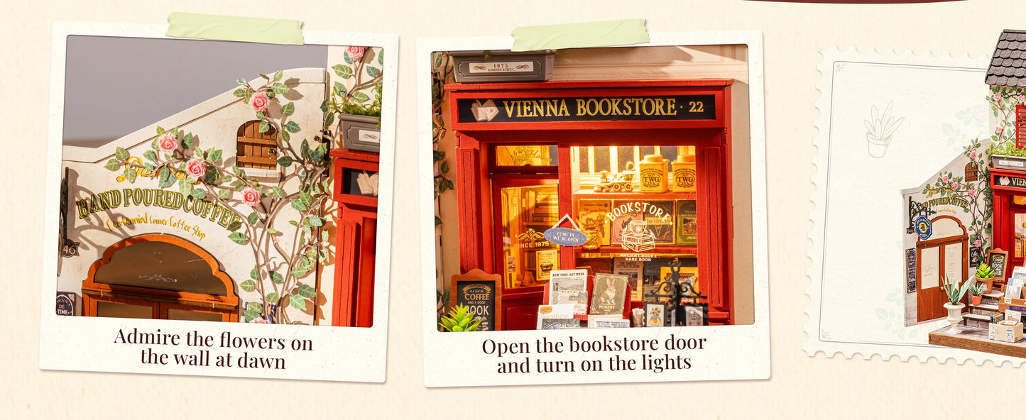 Vienna Bookstore Foldable 2 Story European miniature house kit – close-up details