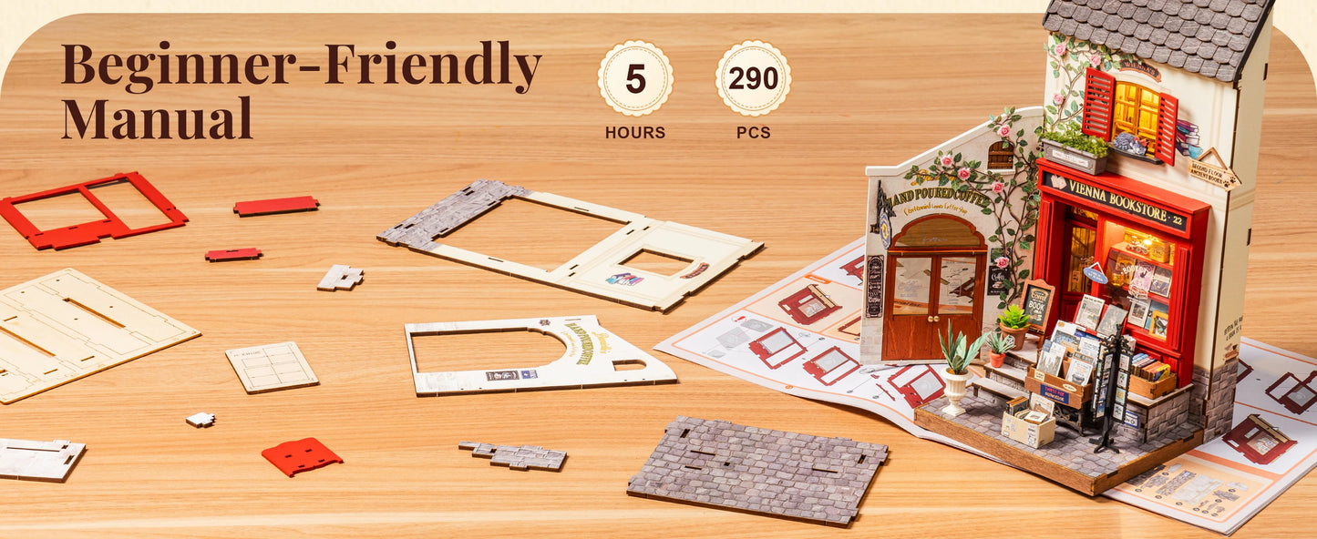 Vienna Bookstore Foldable 2 Story European miniature house kit – building process