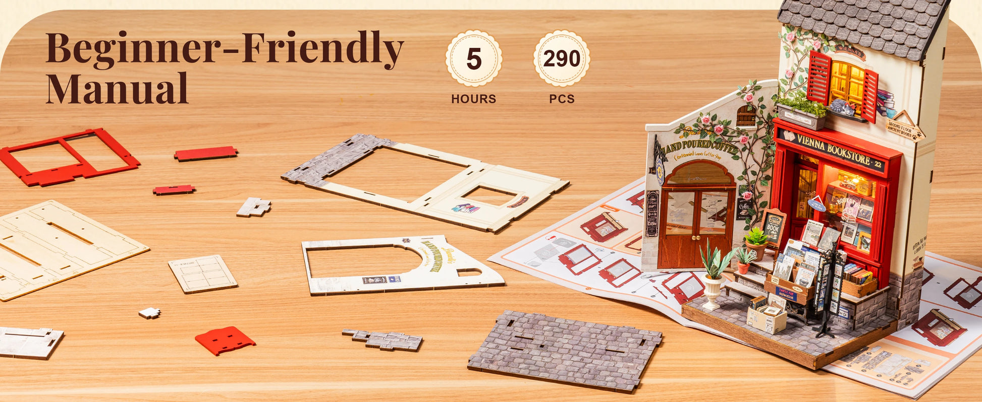 Vienna Bookstore Foldable 2 Story European miniature house kit – building process