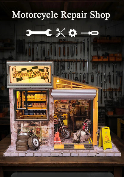 Motorcycle Repair Shop Wooden Miniature Model 3d wooden puzzle – view 13