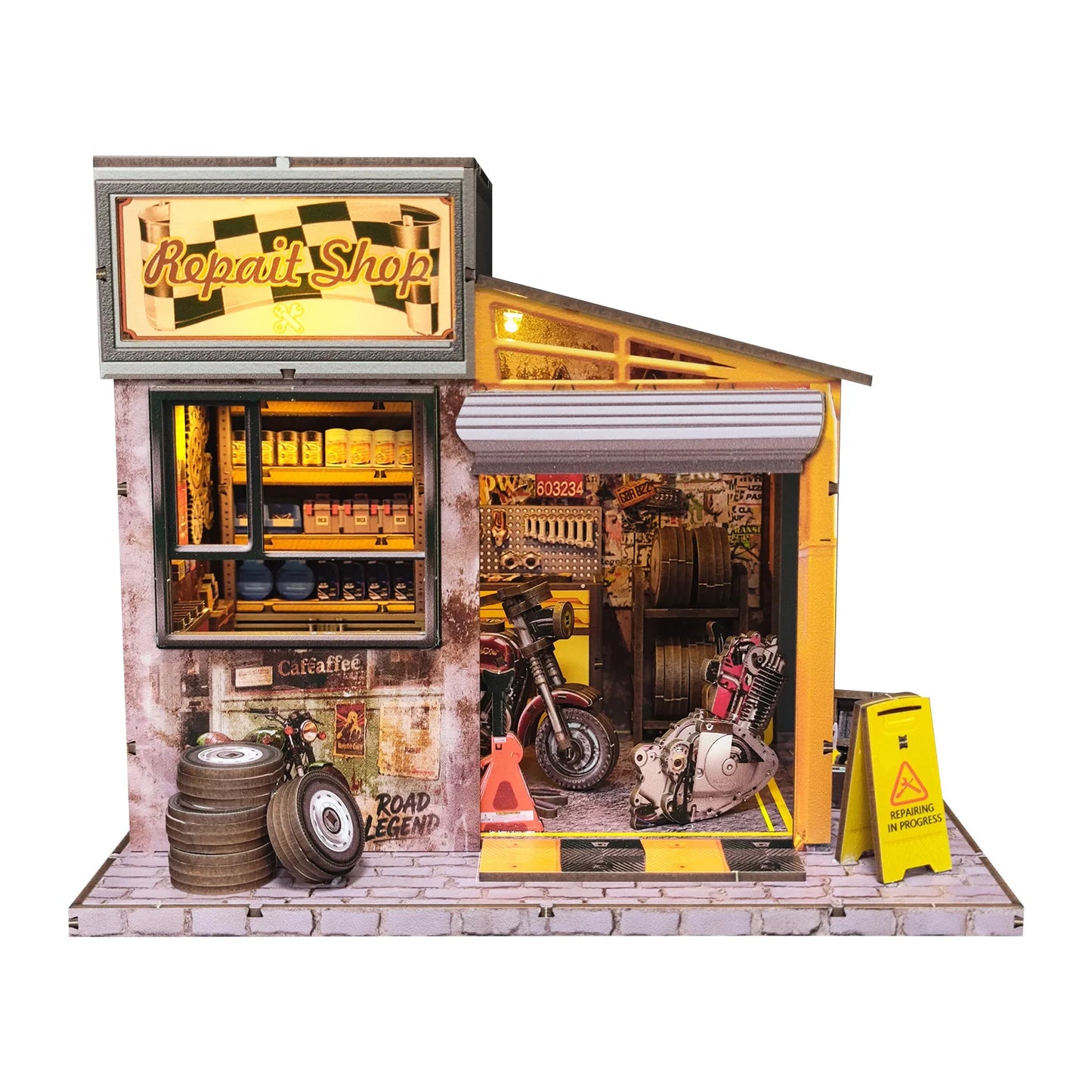 Motorcycle Repair Shop Wooden Miniature Model 3d wooden puzzle – complete kit