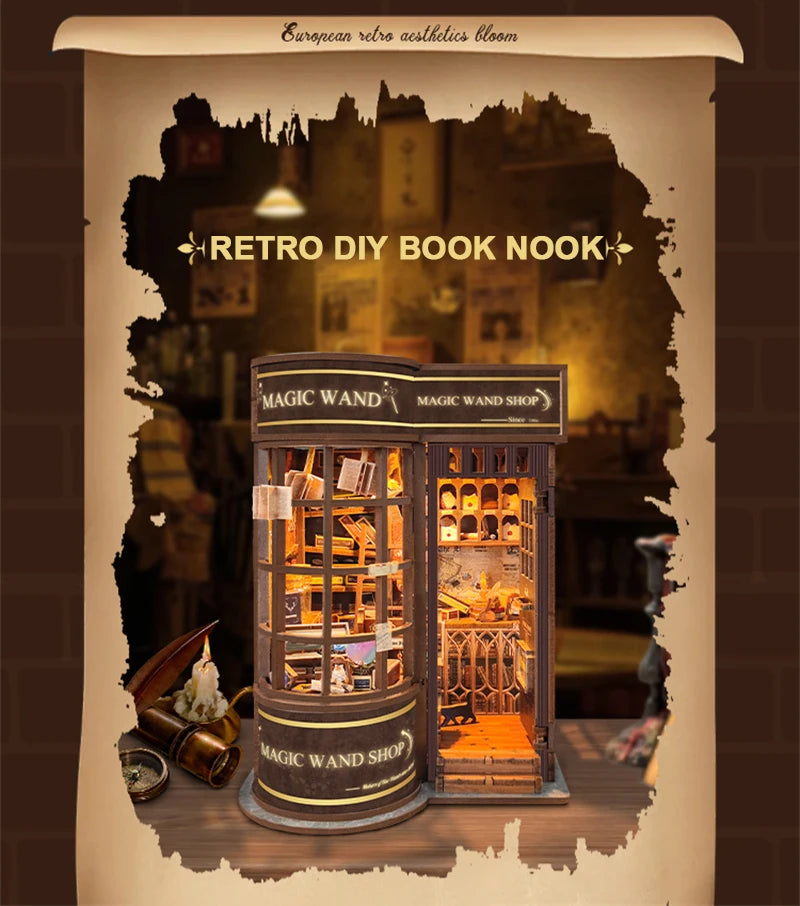 Wizard’s Study DIY Book Nook Kit – Magic Library Miniature for Bookshelf Decor