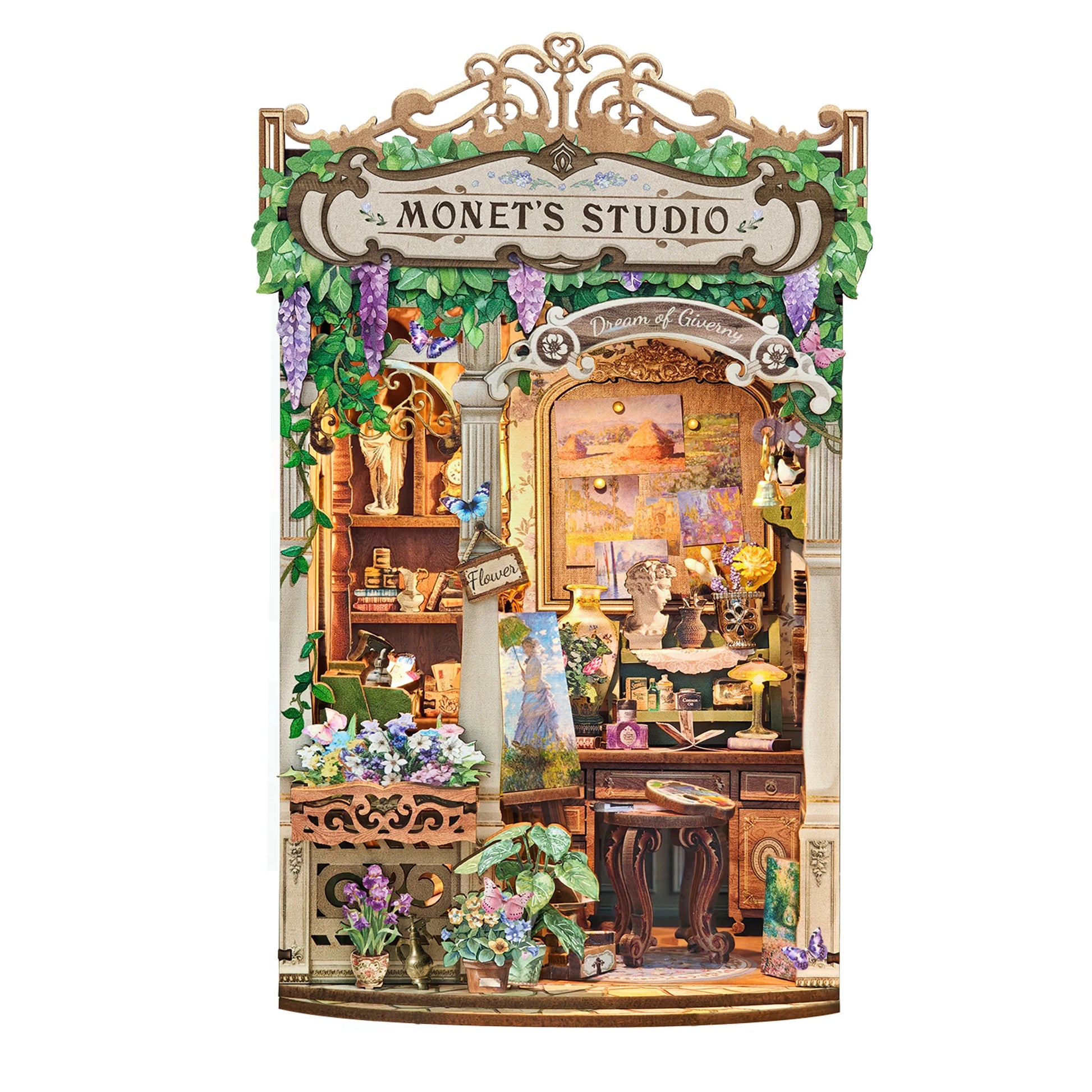 Wooden Monet's Studio Shelf Insert Kits Miniature Model book nook kit – building process