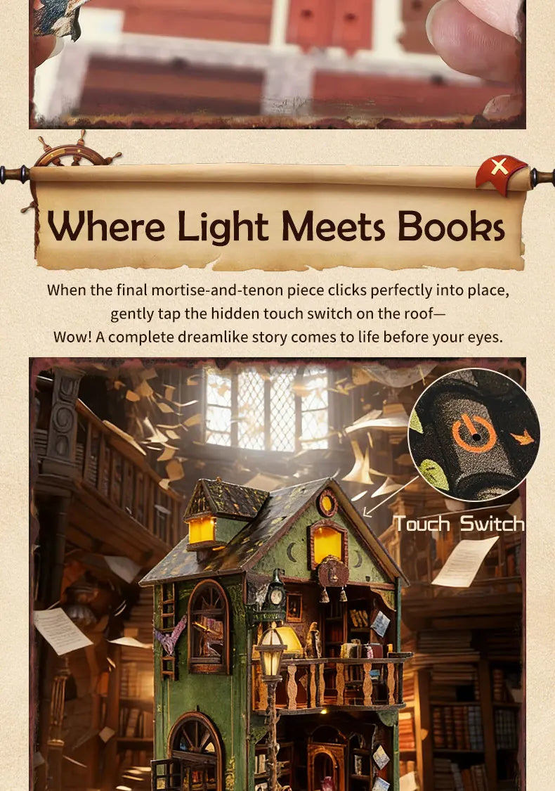 Wooden Miniature Model Owl Library Magic 3d wooden puzzle – display setup