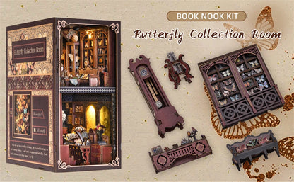 Butterfly Book nook kit Wooden 3D Puzzle DIY Dollhouse Bookshelf Building Model Kit Production High Quality Toys