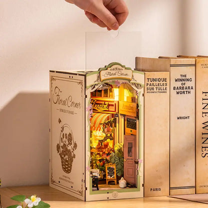 Robotime Rolife Floral Corner Book Nook 3D Wooden Toys for Wife Girls Home Book Shelf Decoration DIY Model Gifts for Family