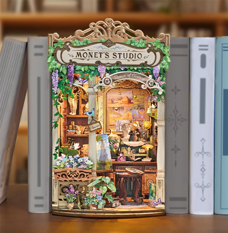 Wooden Monet's Studio Shelf Insert Kits Miniature Model book nook kit – complete kit