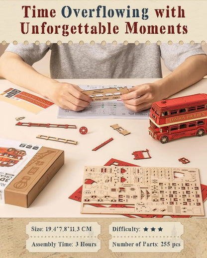 London Tour Bus S Wood Model Car 3d wooden puzzle – close-up details