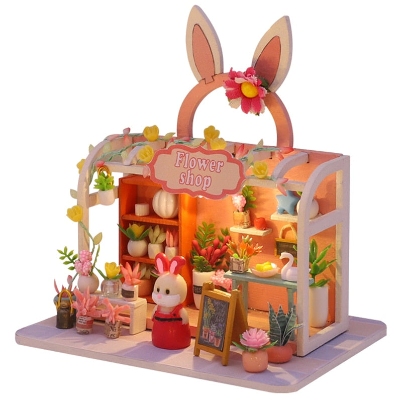 Rabbit Florist Bear Toy Shop DIY Miniature - Mycutebee