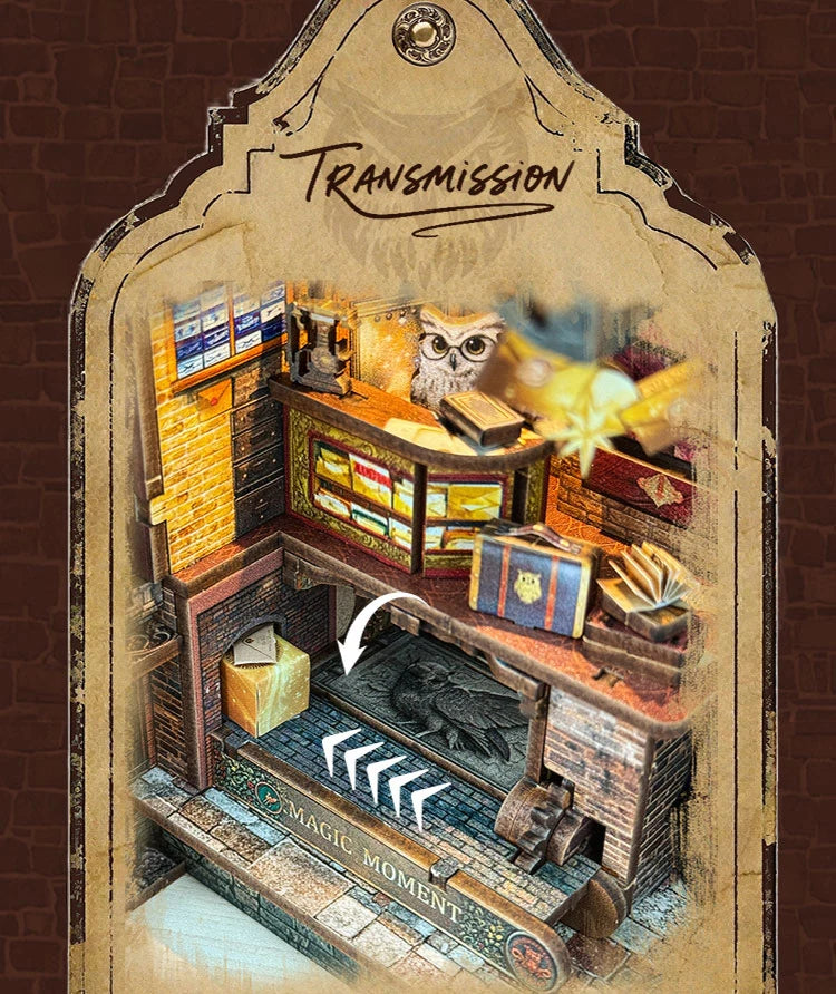 Wooden Miniature Model Owl Post Office 3d wooden puzzle – display setup