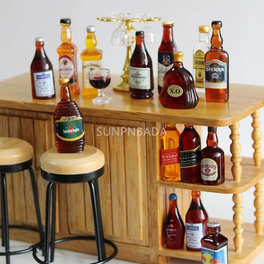 1/6 Scale Miniature Wine & Whisky Bottle Set for Dollhouse & BJD