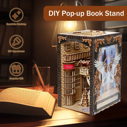 DIY Book Nook Kit with Light and Dust Cover – Wooden Miniature Puzzle
