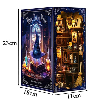 Wooden Shelf Insert Magic Potion House Miniature Model book nook kit – packaging and contents