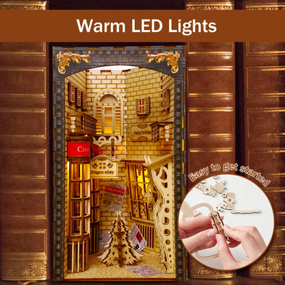 DIY Book Nook Kit with Light and Dust Cover – Wooden Miniature Puzzle
