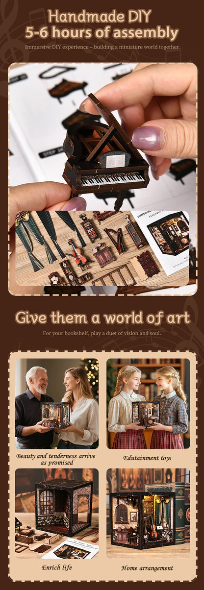 Wooden European Melody Box Shelf Insert Kits Book book nook kit – display setup
