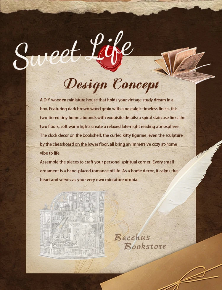 Wooden Miniature Model Bacchus Bookstore 3d wooden puzzle – side angle