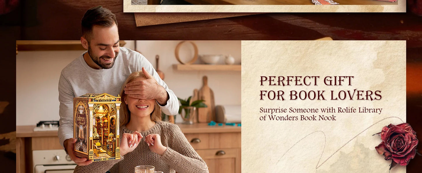 Library of Wonders book nook kit – close-up details