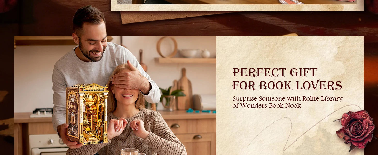 Library of Wonders book nook kit – close-up details