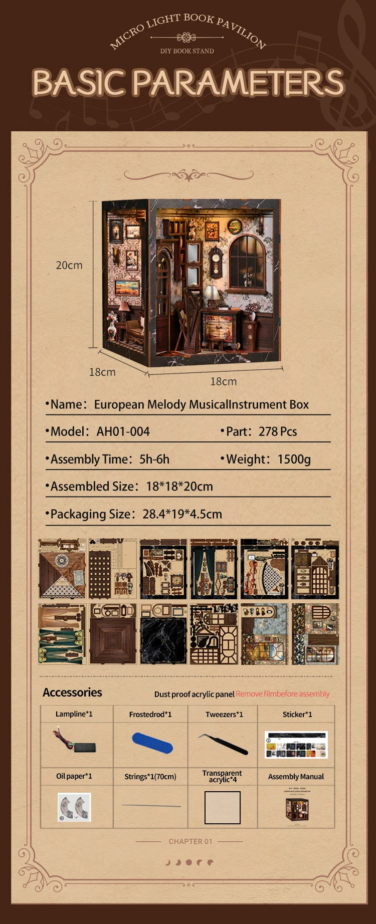 Wooden European Melody Box Shelf Insert Kits Book book nook kit – lifestyle shot