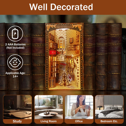 DIY Book Nook Kit with Light and Dust Cover – Wooden Miniature Puzzle