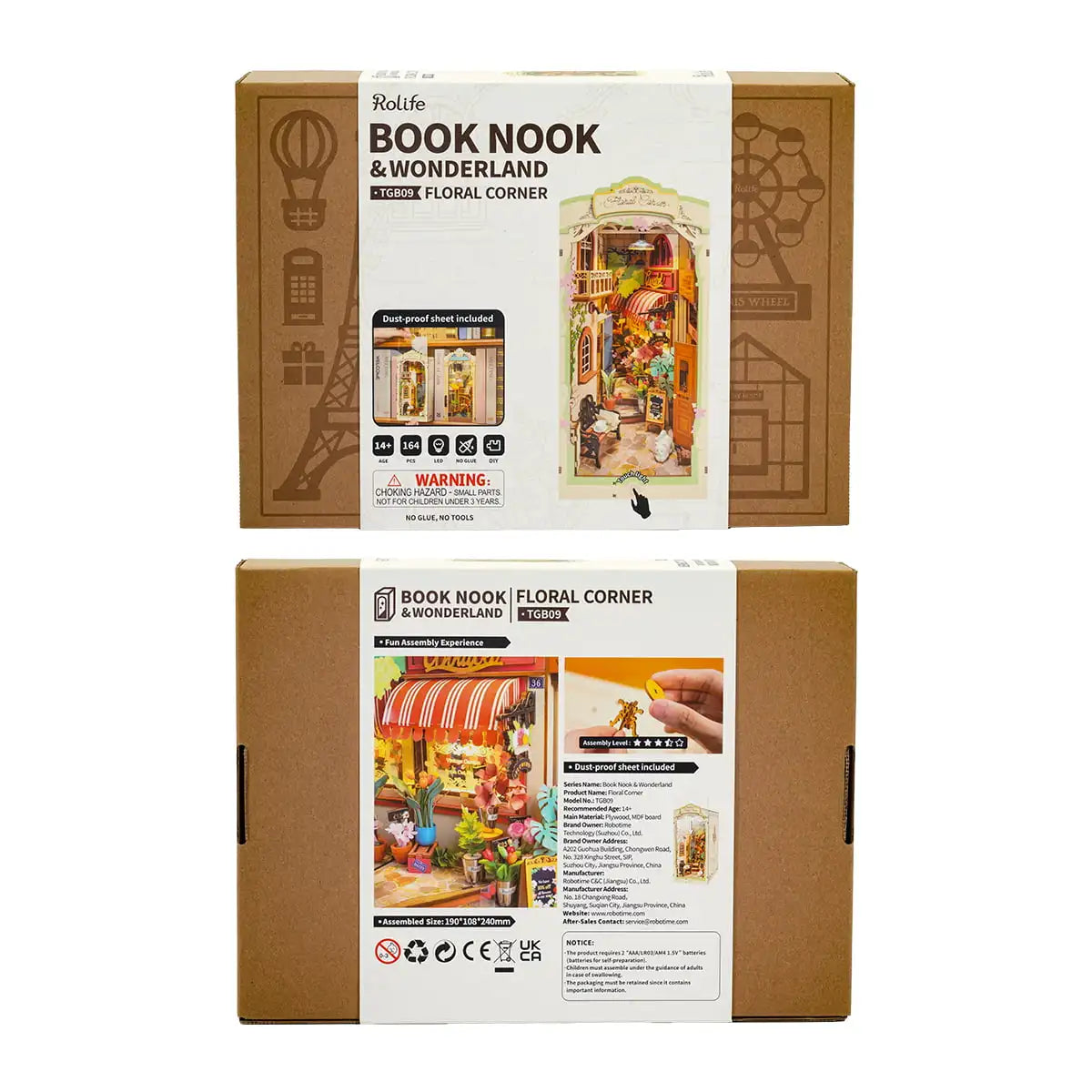 Robotime Rolife Floral Corner Book Nook 3D Wooden Toys for Wife Girls Home Book Shelf Decoration DIY Model Gifts for Family