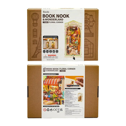 Robotime Rolife Floral Corner Book Nook 3D Wooden Toys for Wife Girls Home Book Shelf Decoration DIY Model Gifts for Family