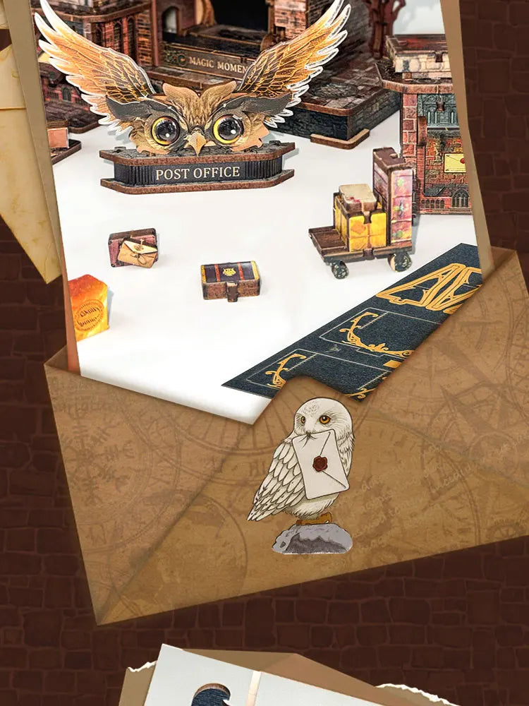 Wooden Miniature Model Owl Post Office 3d wooden puzzle – lifestyle shot