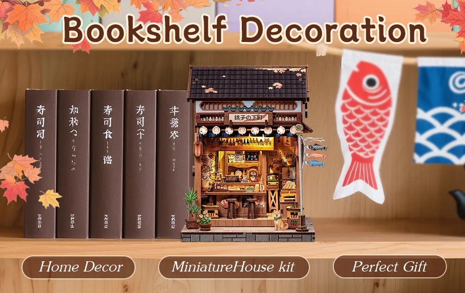 Miniature Bookshelf Insert Wooden book nook kit – lifestyle shot