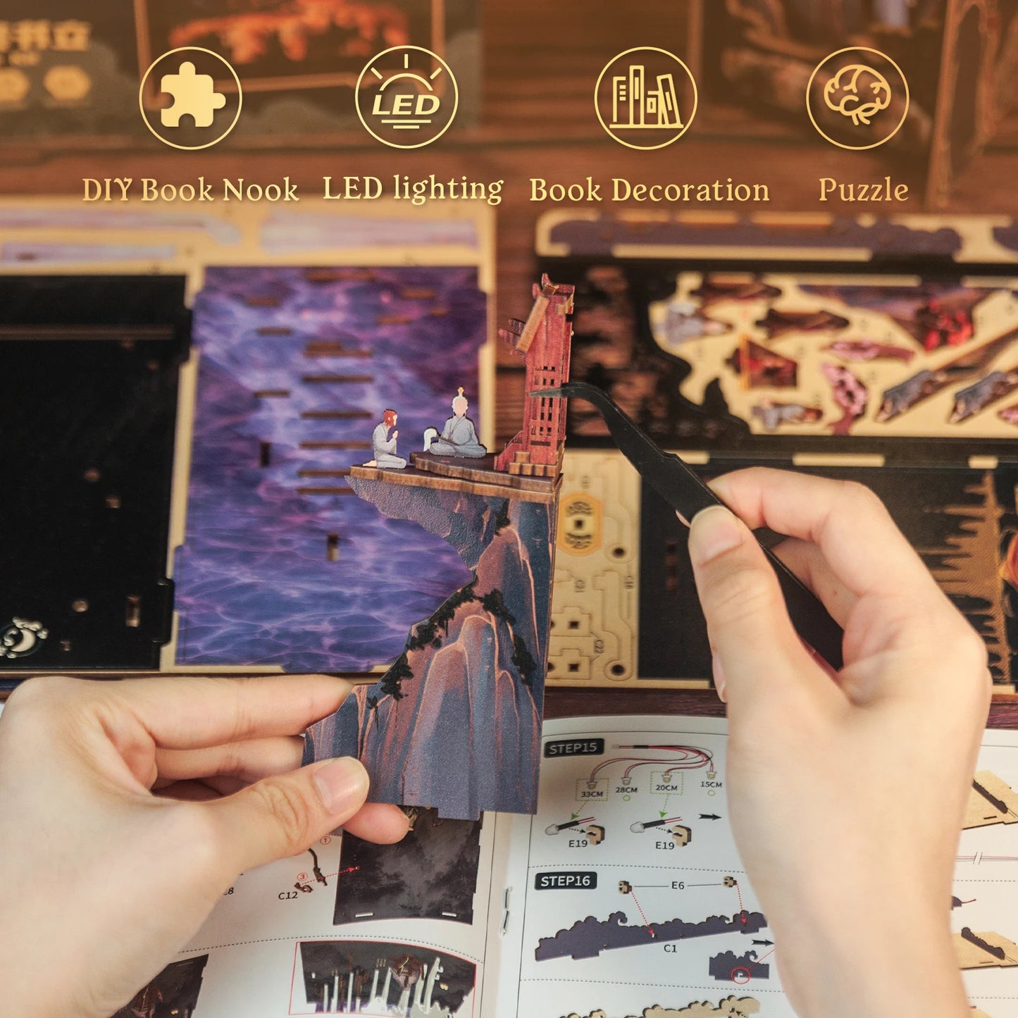 Chinese Style Courtyard DIY Book Nook Kit - LED Lighting Feature