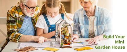 Robotime Rolife Gardenhouse Book Nook DIY Dollhouse Bookend Model Kit with LED Light Wooden Puzzle for Bookshelf Decor - TGB06