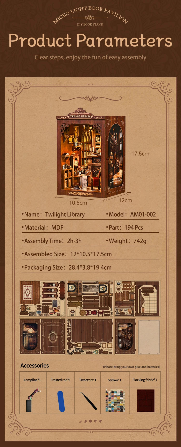 Twilight Library DIY Book Nook Kit - Size Reference