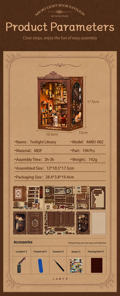 Twilight Library DIY Book Nook Kit - Size Reference